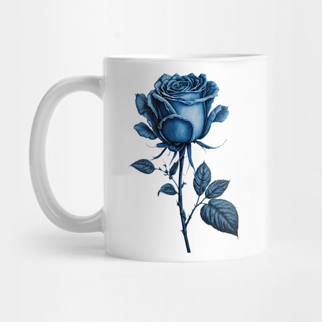 Blue Rose Drawing, Flower Drawing, Gift For Her by DivShot 